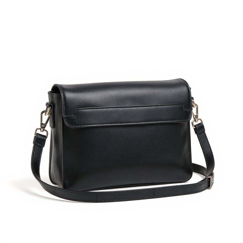 Leather Shoulder Bag – 12" x 8" x 4", Reinforced Stitching, Black - View 3