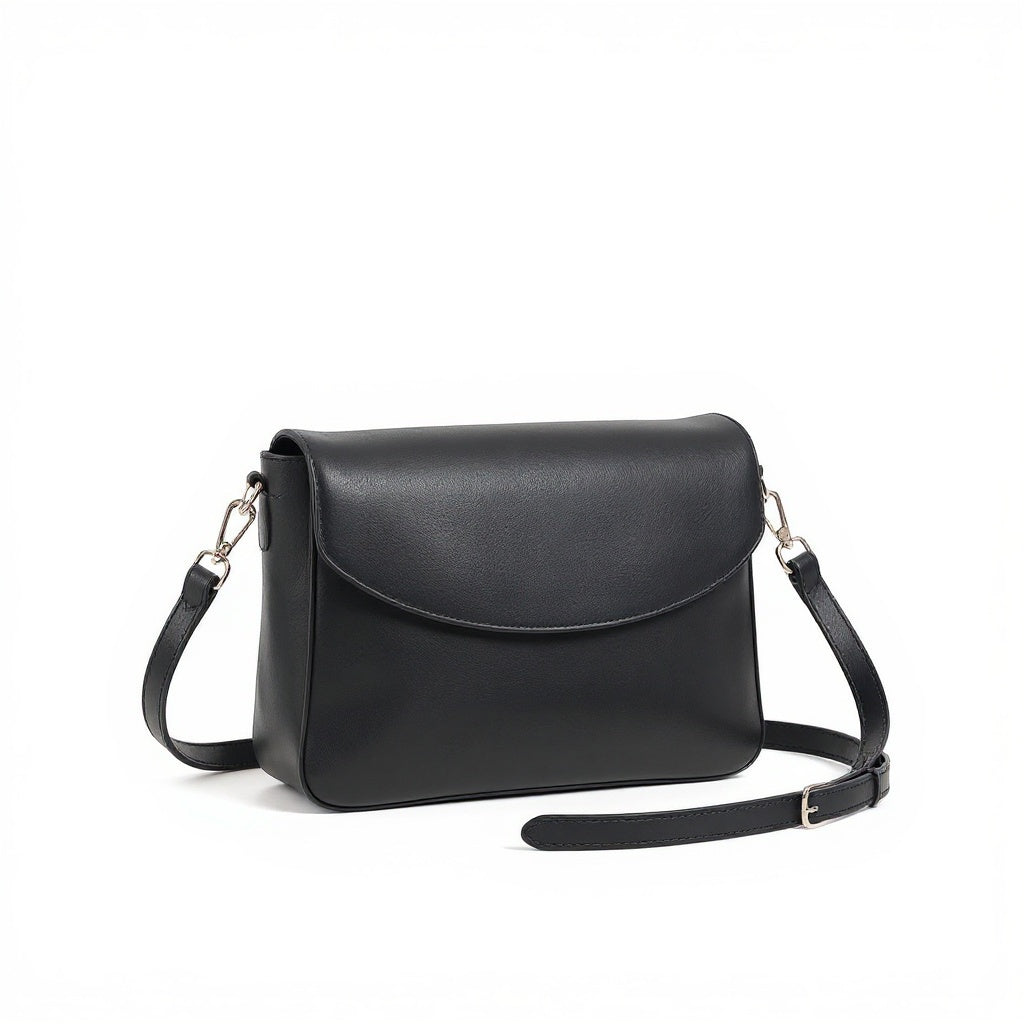 Leather Shoulder Bag – Medium, Retro Style, Black - View 3