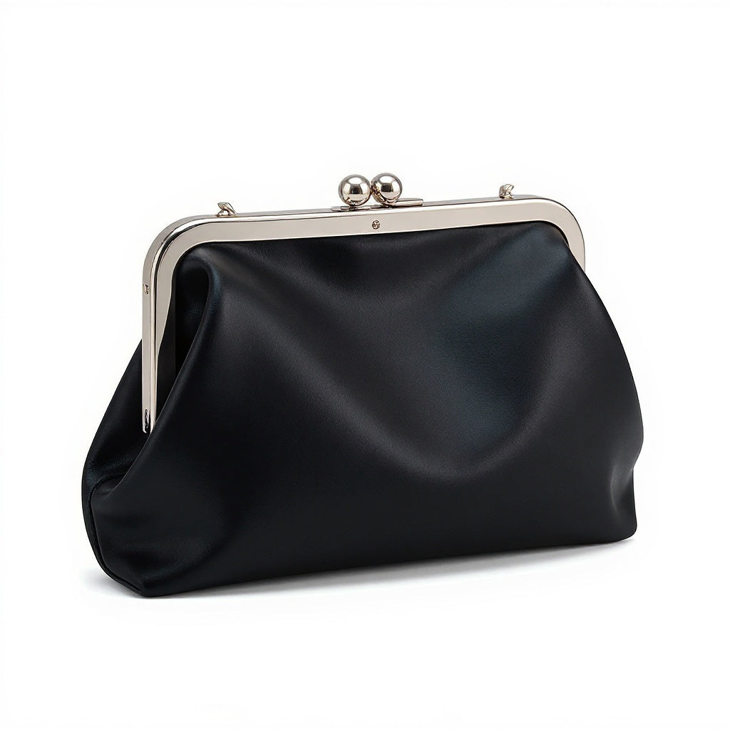 Satin Evening Clutch – 8.5x5 Inches, Compact Design, Black - View 3