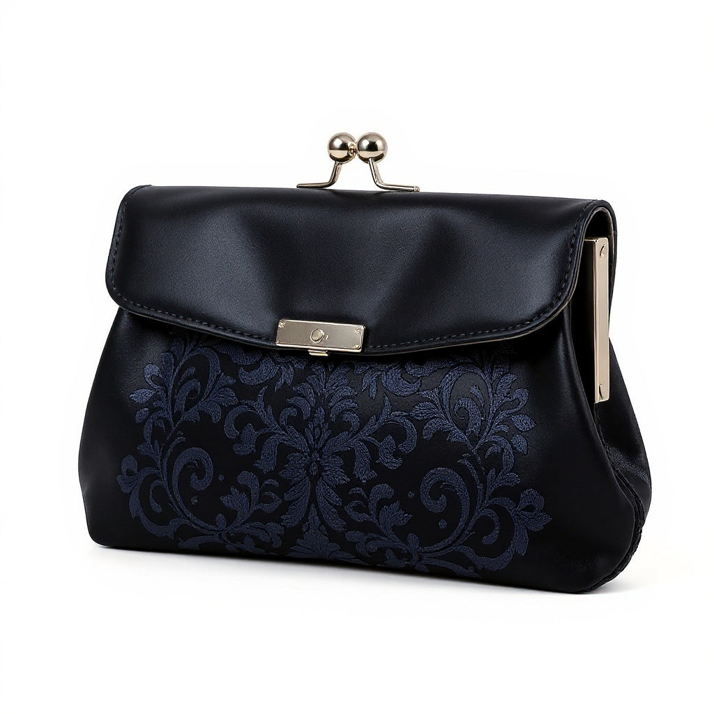 Satin Embroidered Clutch – 9 x 5 Inches, Reinforced Stitching, Black - View 3