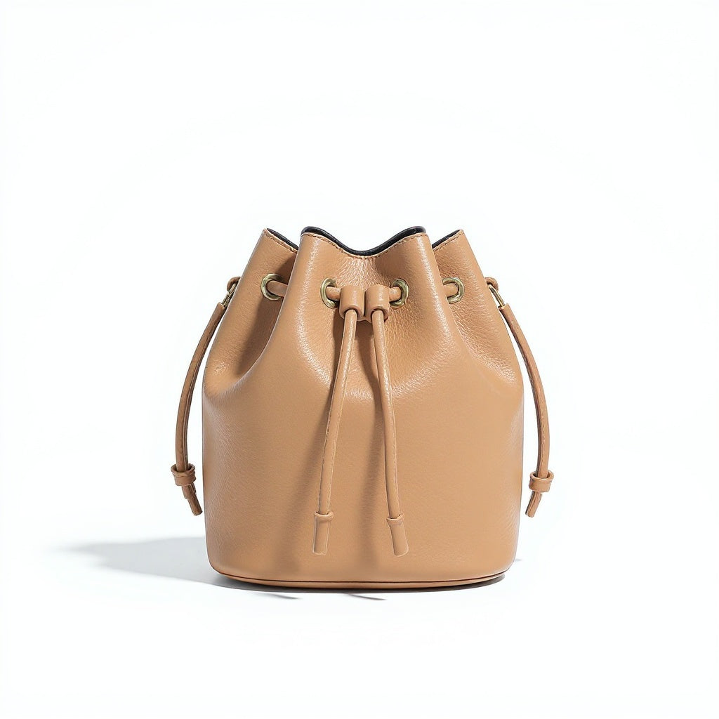 Vegan Leather Mini Bucket Bag – Drawstring Closure, Compact, Minimalist - View 3
