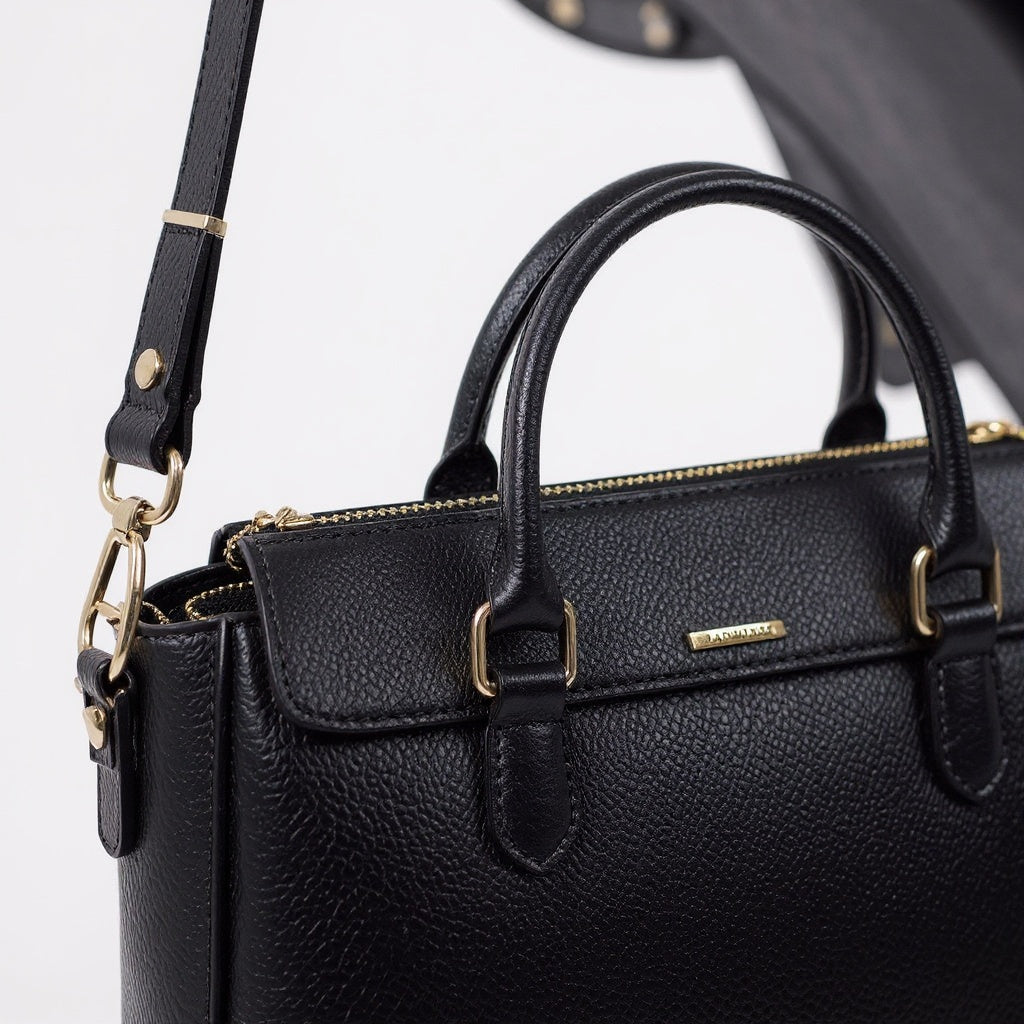 Leather Top Handle Satchel – Medium Capacity, Structured Design, Black - View 2