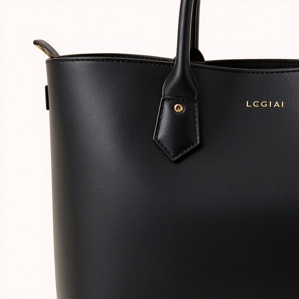 Italian Leather Tote Bag – 15L Capacity, Structured Design, Black - View 2