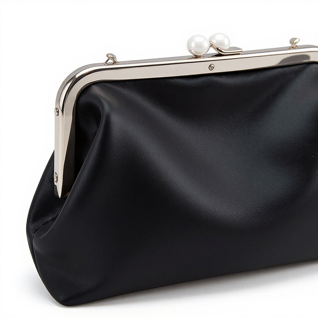 Satin Evening Clutch – 8.5x5 Inches, Compact Design, Black - View 2