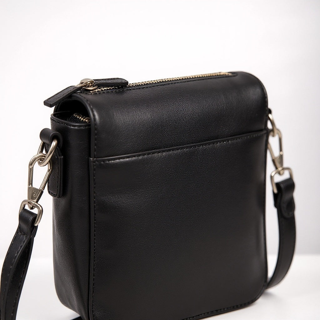 Leather Crossbody Bag – 9x6x3 Inches, Adjustable Strap, Black - View 2
