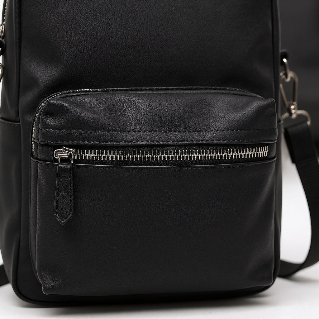 Nylon Convertible Crossbody Backpack – 20L Capacity, Vegan Leather Accents, Black - View 2