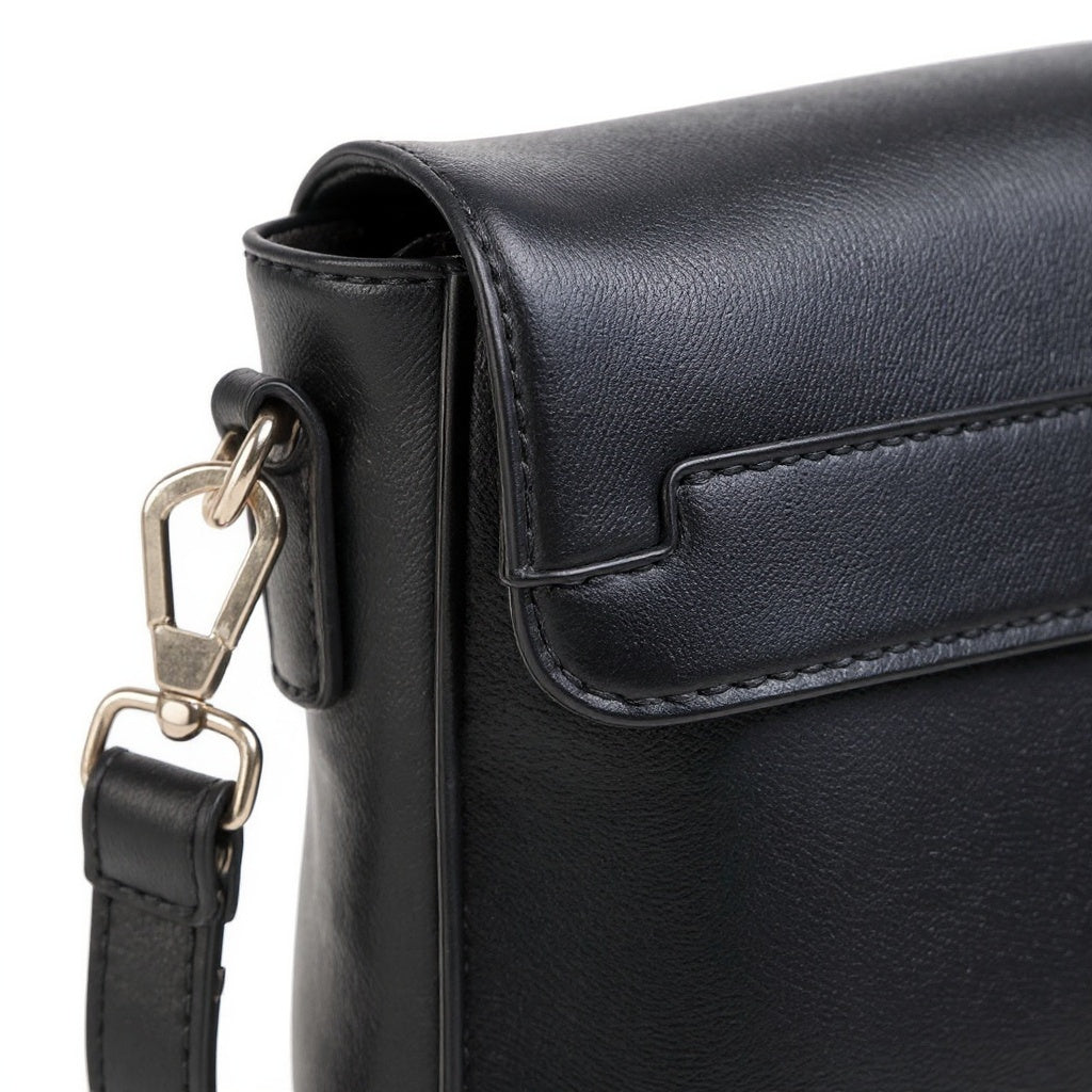 Leather Shoulder Bag – 12" x 8" x 4", Reinforced Stitching, Black - View 2