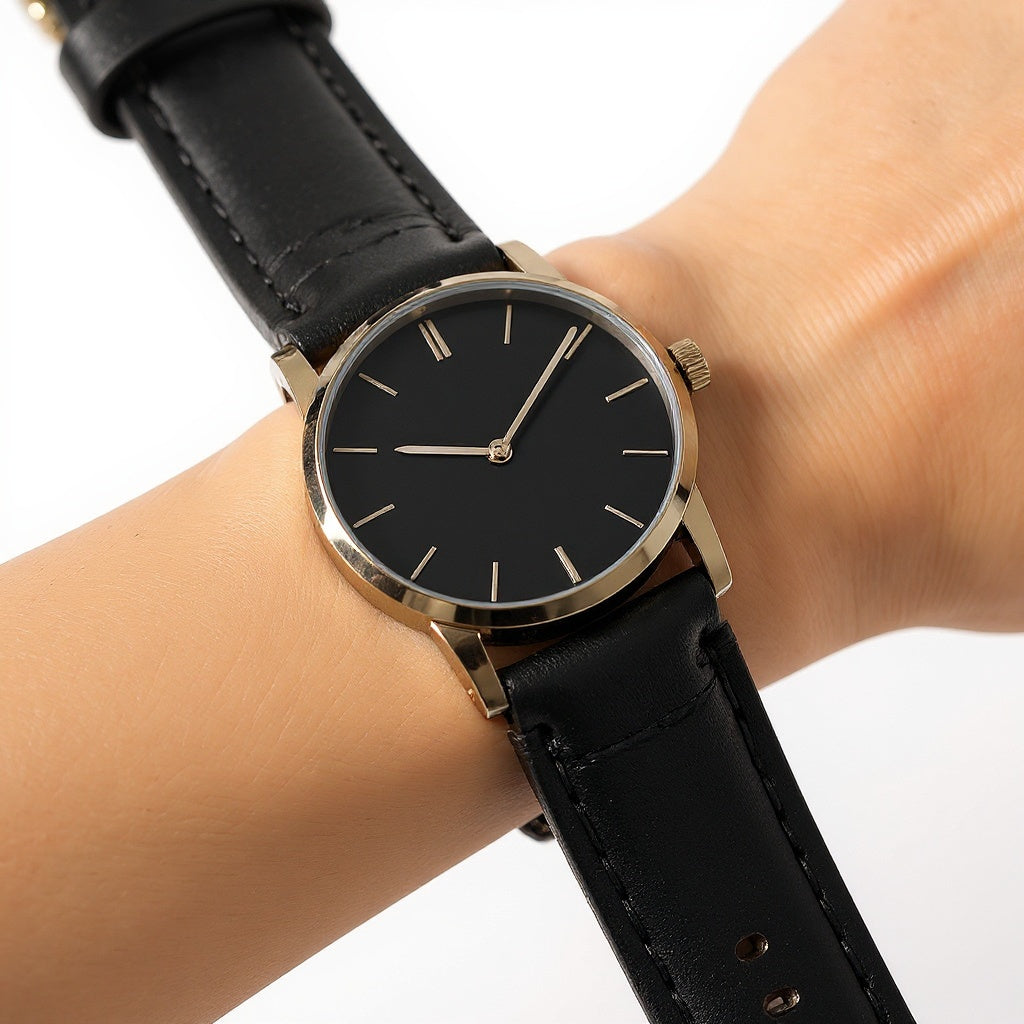 Genuine Leather Women's Watch – Slim Minimalist Design, 38mm, Black - View 2
