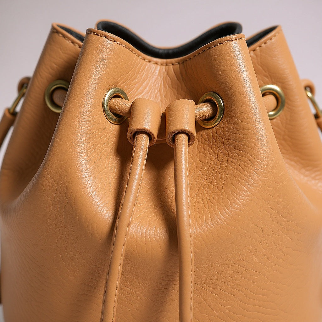 Vegan Leather Mini Bucket Bag – Drawstring Closure, Compact, Minimalist - View 2