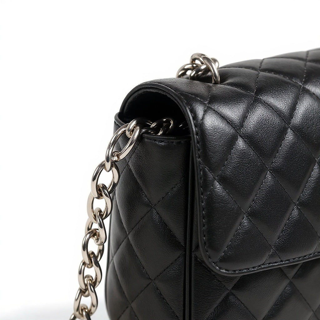 Faux Leather Quilted Shoulder Bag – 10 x 6 x 3 inches, Reinforced Chain Strap, Black - View 2