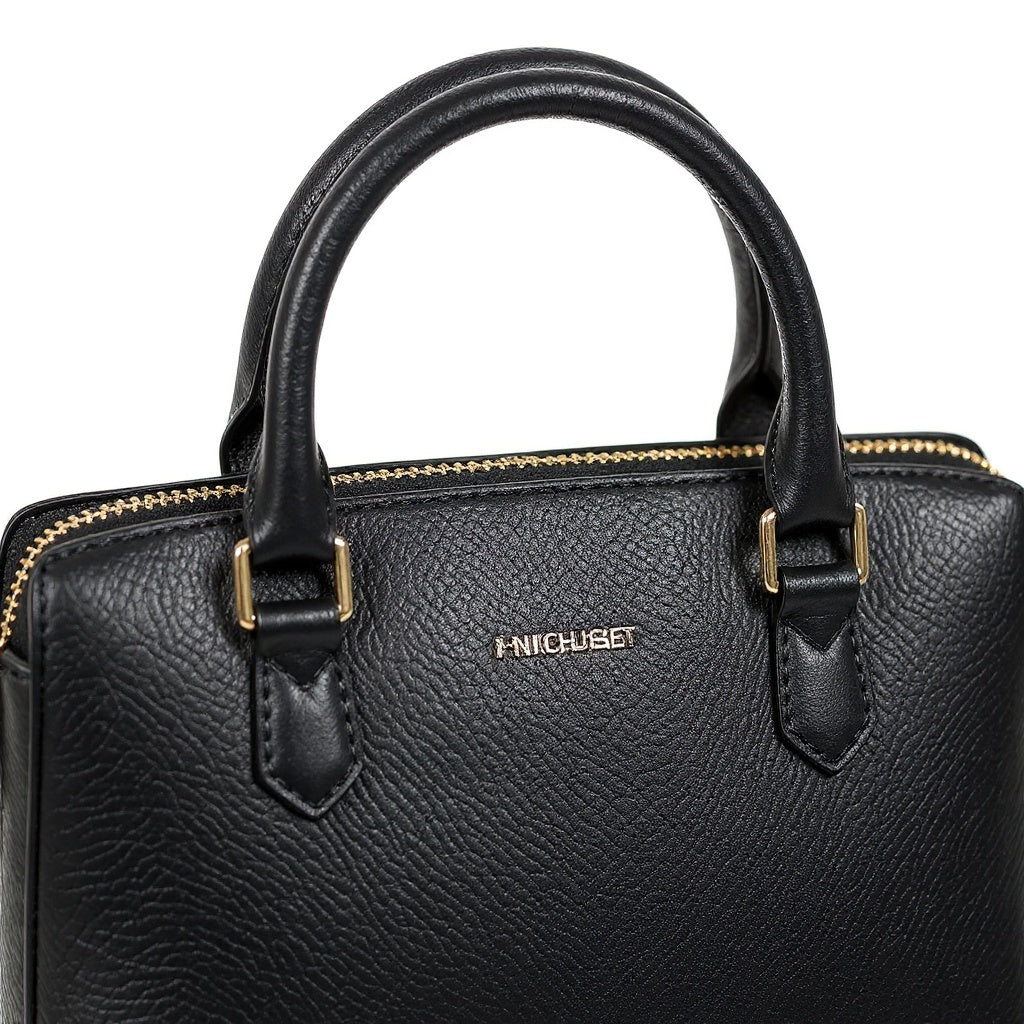 Leather Mini Top Handle Bag – 9 Inches, Compact Design, Black - View 2