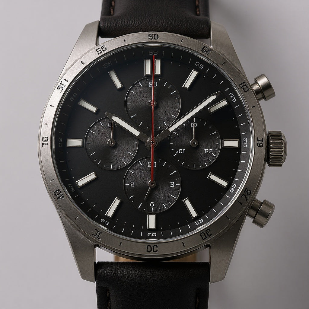 Stainless Steel Chronograph Watch – Water Resistant, 42mm, Black - View 2