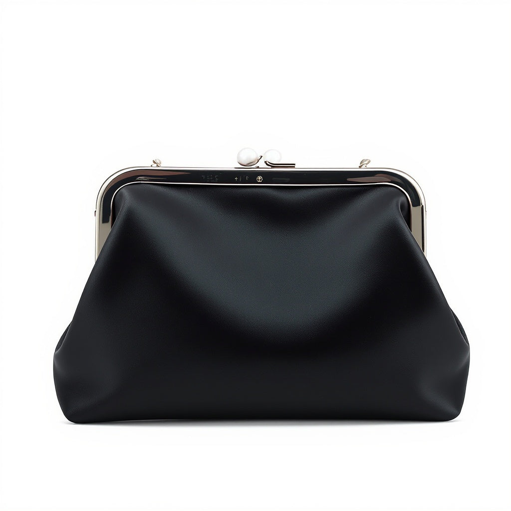 Satin Evening Clutch – 8.5x5 Inches, Compact Design, Black - View 1