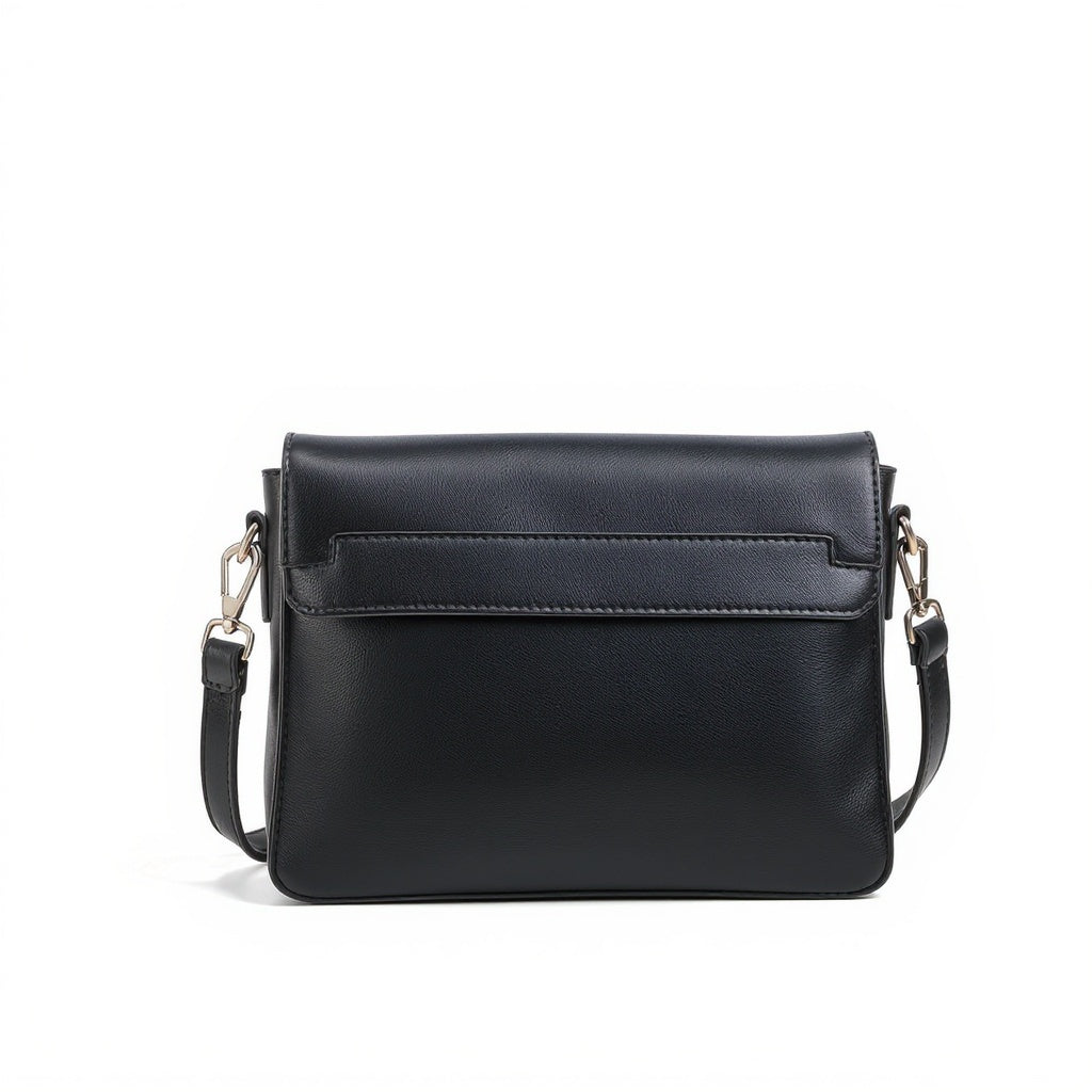 Leather Shoulder Bag – 12" x 8" x 4", Reinforced Stitching, Black - View 1