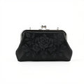 Satin Evening Clutch – 8.5x5.5 Inches, Embroidered Design, Black - View 1