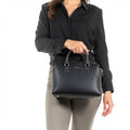 Leather Mini Top Handle Bag – 9 Inches, Compact Design, Black - View 1