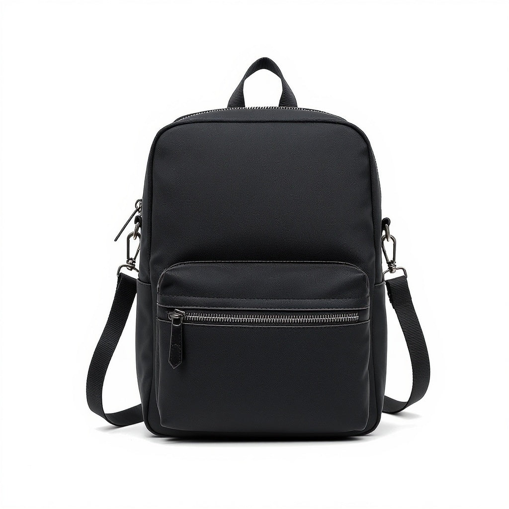 Nylon Convertible Crossbody Backpack – 20L Capacity, Vegan Leather Accents, Black - View 1