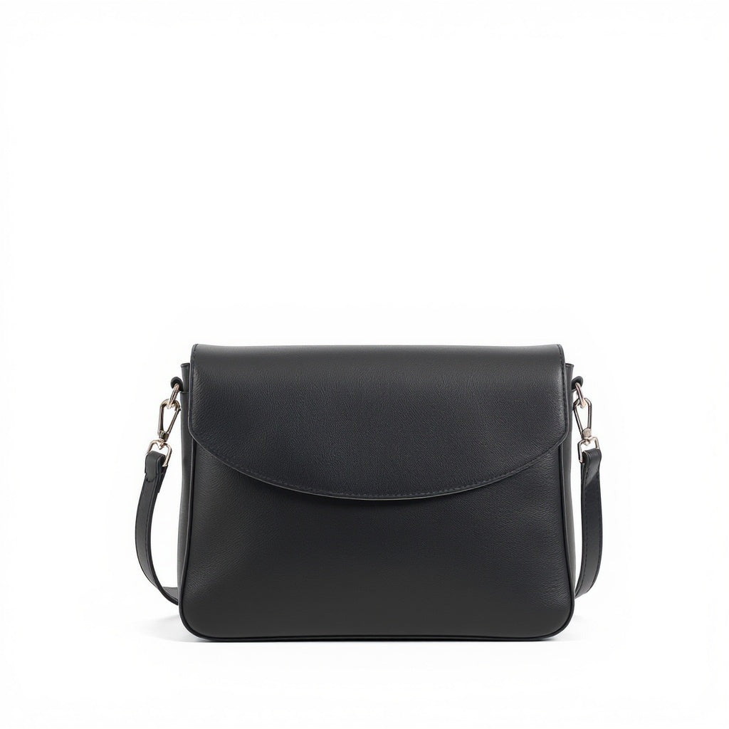 Leather Shoulder Bag – Medium, Retro Style, Black - View 1