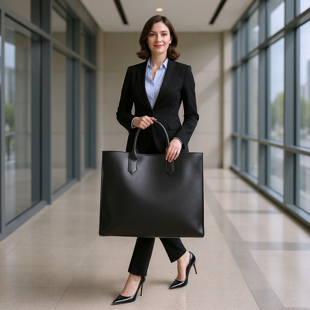 Italian Leather Tote Bag – 16 x 12 Inches, Smooth Finish, Black - View 4
