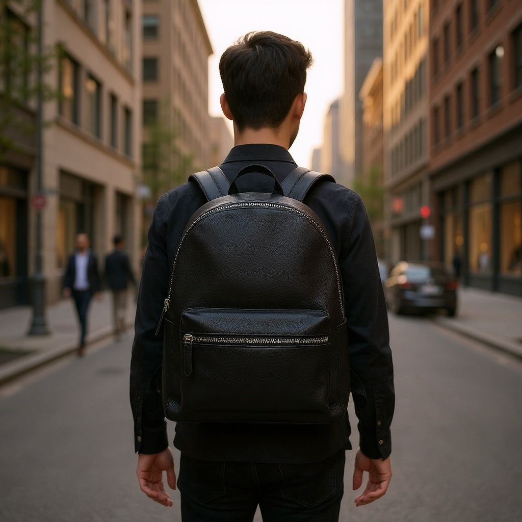 Vegan Leather Backpack – 18L Capacity, Water-Resistant, Black - View 4