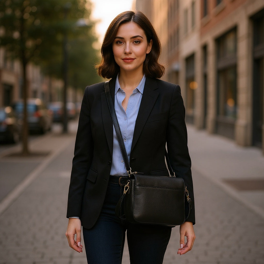 Leather Crossbody Bag – 9x6x3 Inches, Adjustable Strap, Black - View 4