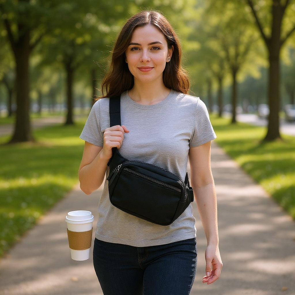 Nylon Convertible Fanny Pack – 1.5 L, Adjustable Straps, Black - View 4