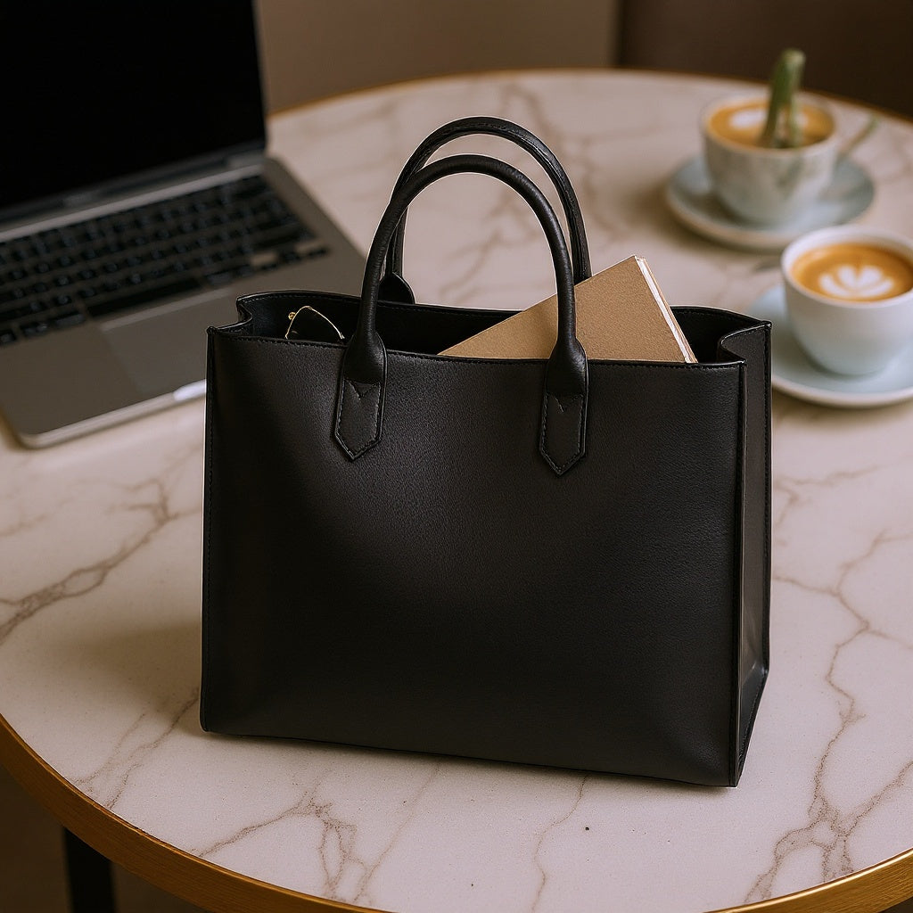 Italian Leather Tote Bag – 16 x 12 Inches, Smooth Finish, Black - View 5