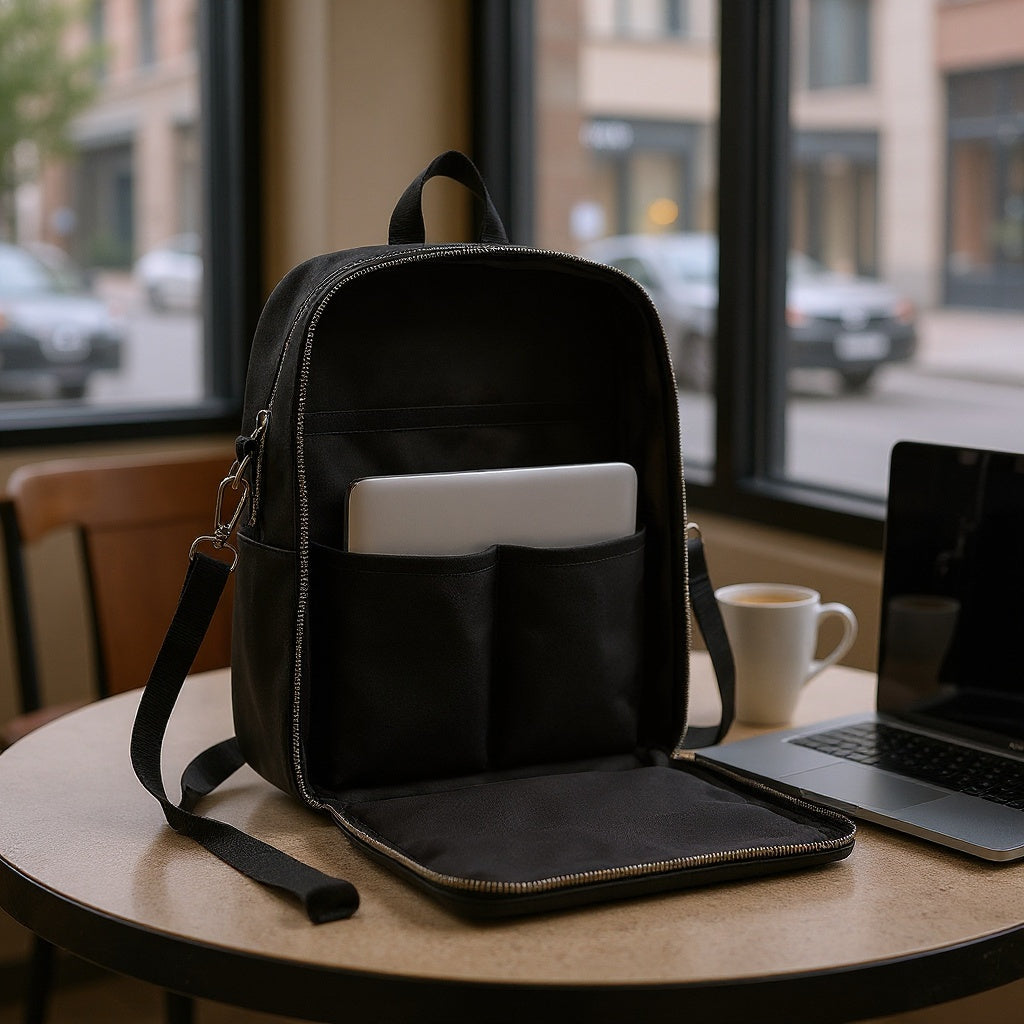 Nylon Convertible Crossbody Backpack – 20L Capacity, Vegan Leather Accents, Black - View 5