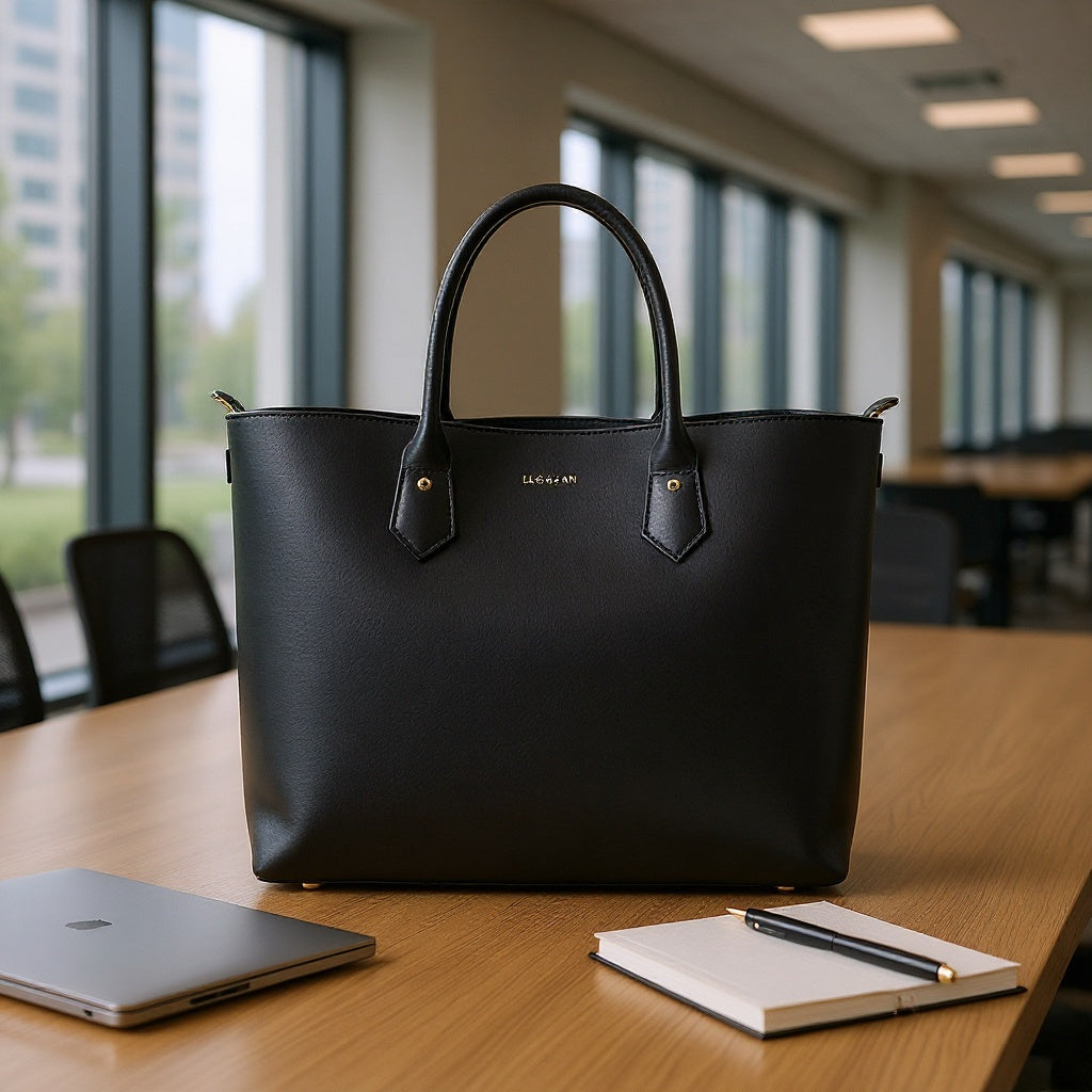 Italian Leather Tote Bag – 15L Capacity, Structured Design, Black - View 5