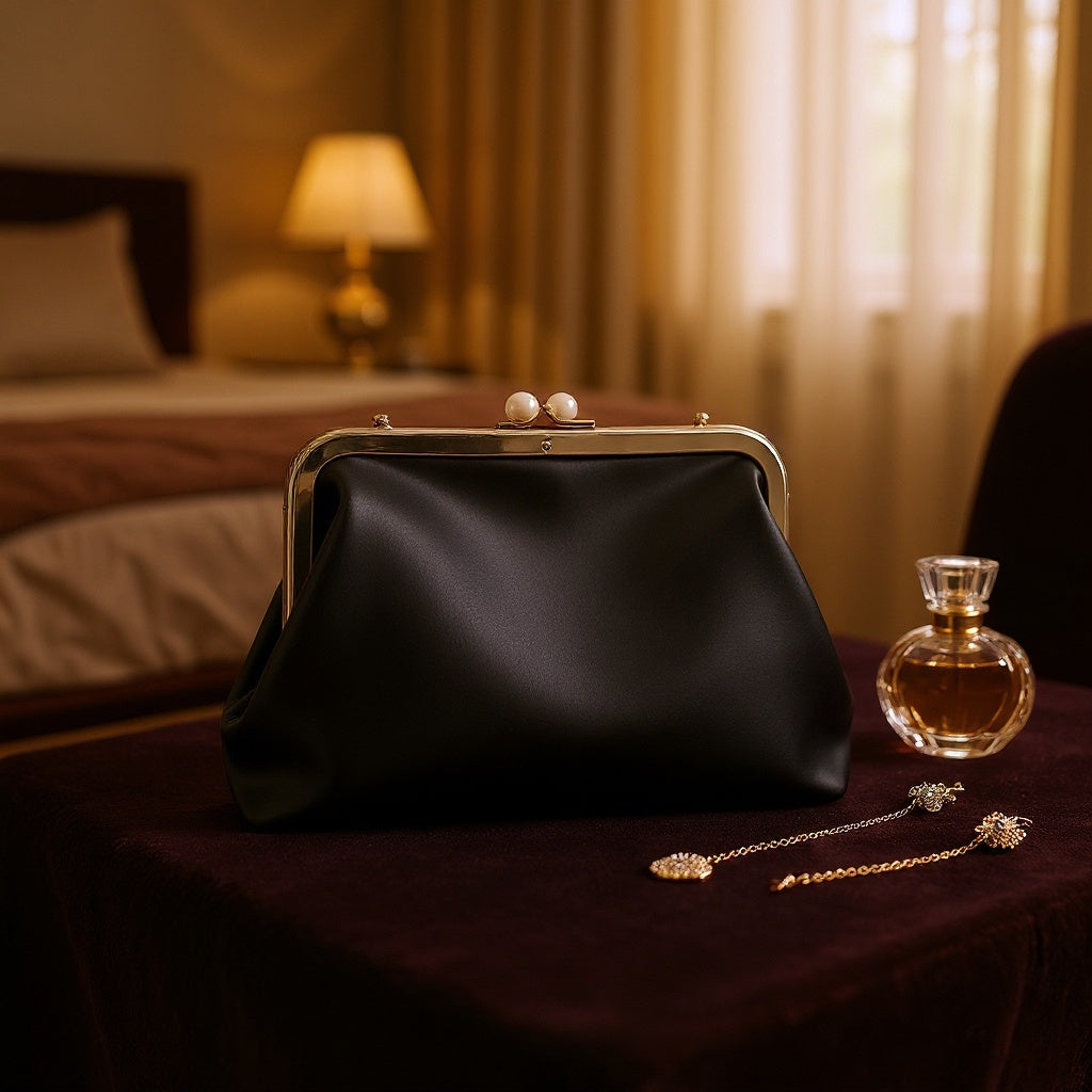Satin Evening Clutch – 8.5x5 Inches, Compact Design, Black - View 5