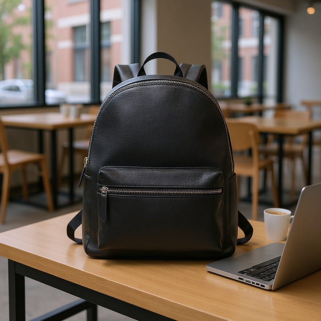 Vegan Leather Backpack – 18L Capacity, Water-Resistant, Black - View 5